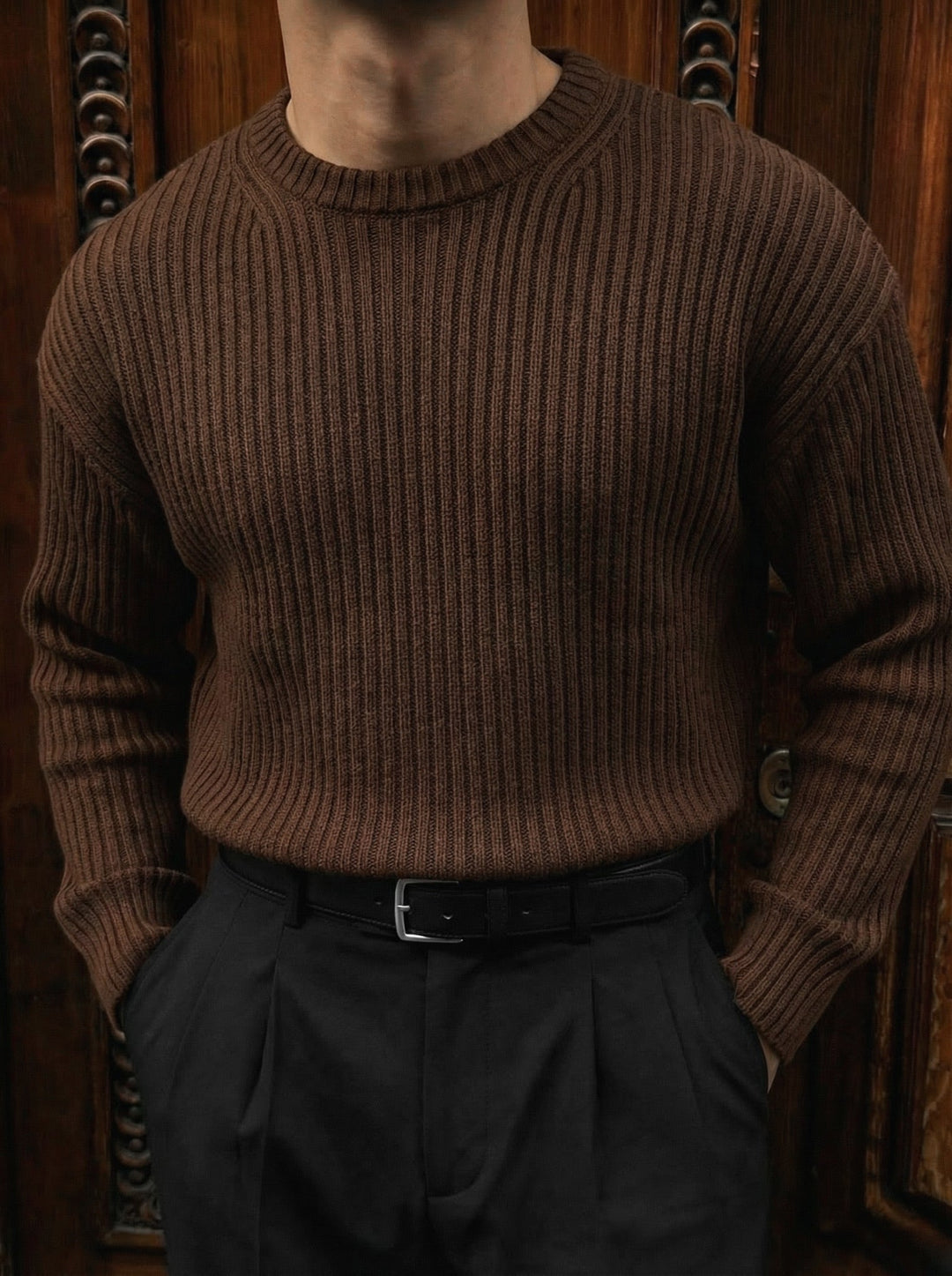 Lös Passform Randig Struktur Pullover - Mörk Brun