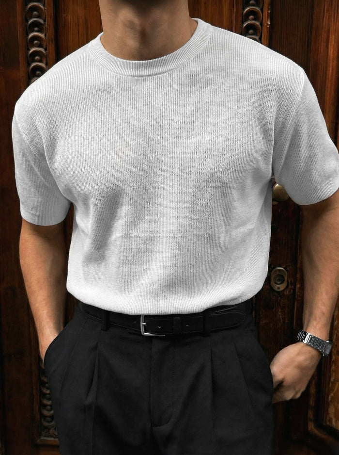 Oversize Stickad T-Shirt - Vit