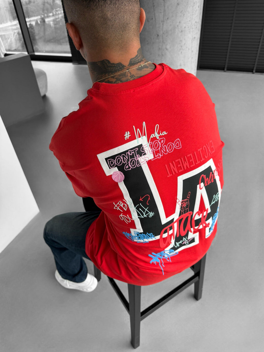 Oversize L.A T-shirt - Röd