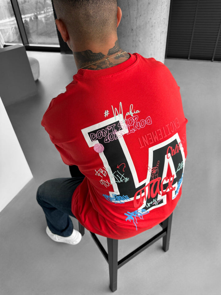 Oversize L.A T-shirt - Röd