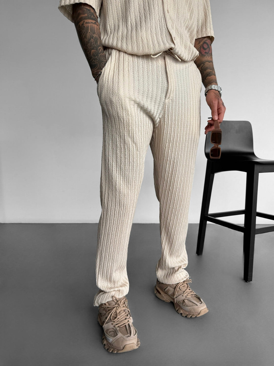 Lösa Passform Strukturerade Byxor - Beige