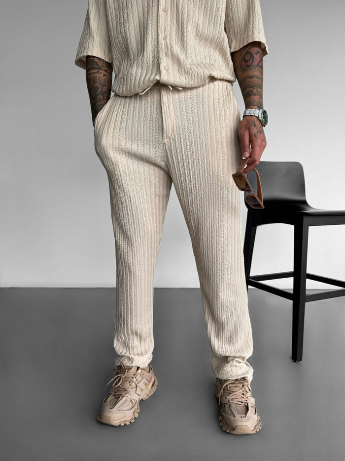 Lösa Passform Strukturerade Byxor - Beige
