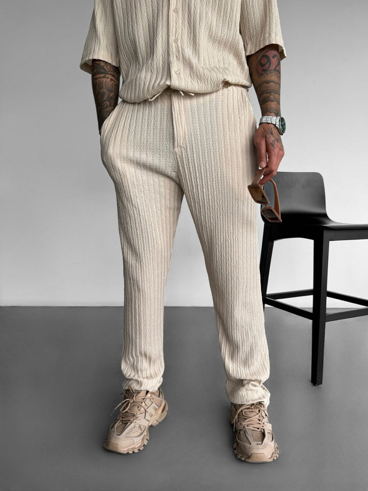 Lösa Passform Strukturerade Byxor - Beige