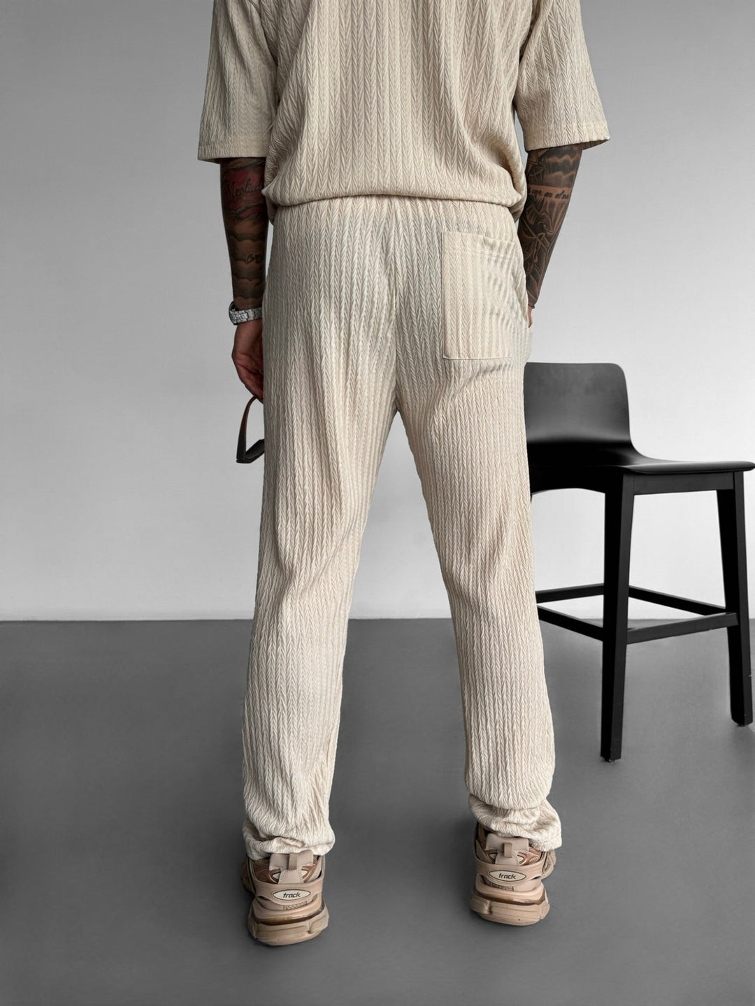 Lösa Passform Strukturerade Byxor - Beige