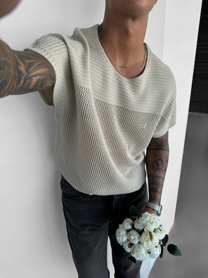 Överdimensionerad Texturerad Stickad T-shirt - Creme