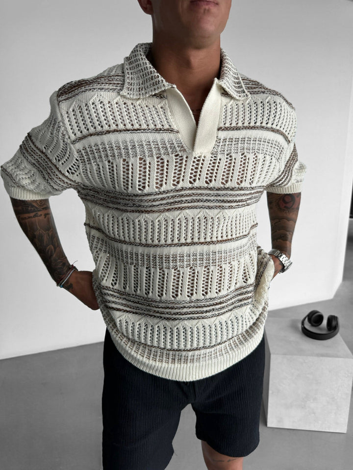 Oversize Stickad Polo T-Shirt - Brun