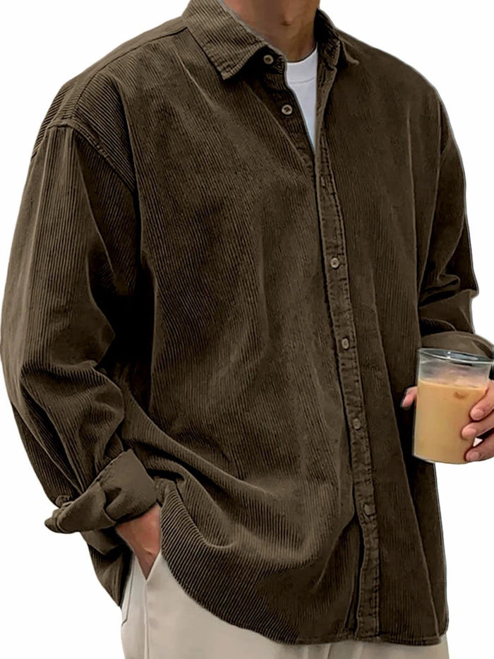 Herr Oversize Corduroy Skjorta med Lång Ärm
