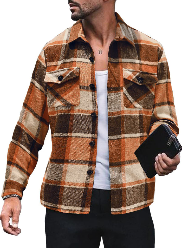 Herr Rutigt Overshirt med Bröstfickor och Knappstängning