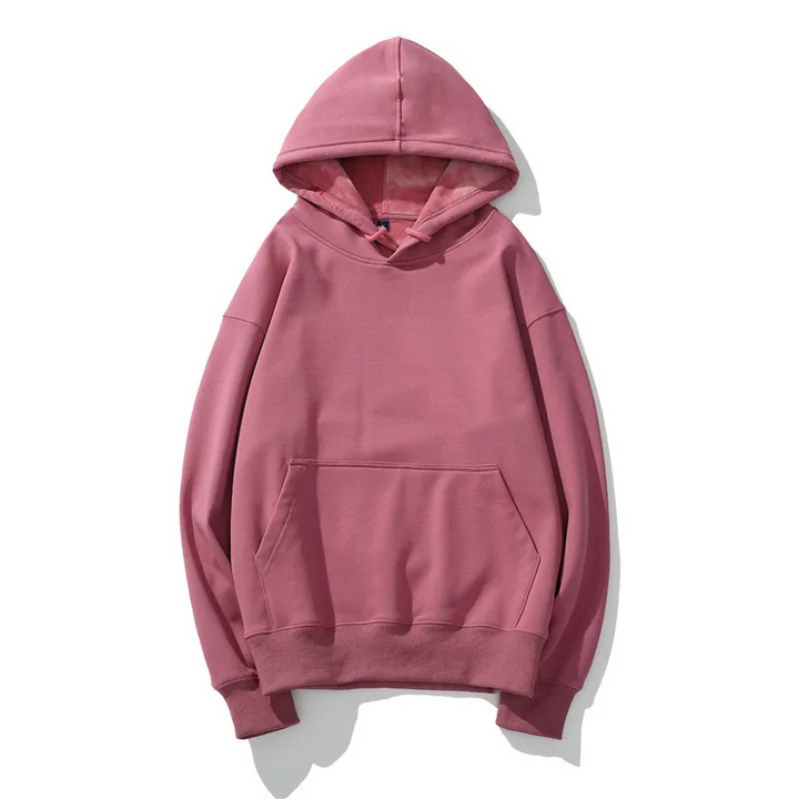 Oversized enfärgad fleecehuvtröja för män