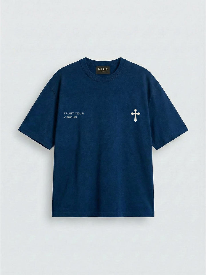 Oversize Cross T-shirt - Marinblå