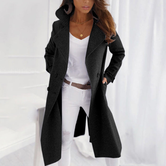Dam Dubbelknäppt Trenchcoat med Notch Collar och Midjeskärp