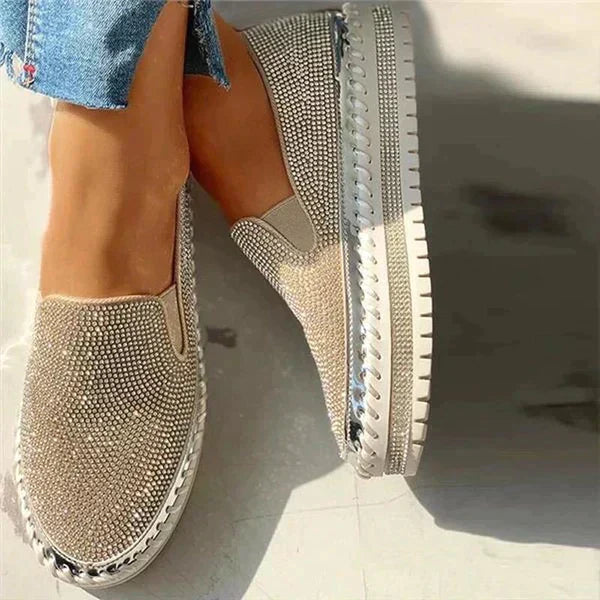 Dam Slip-On Skor med Strass och Platåsula