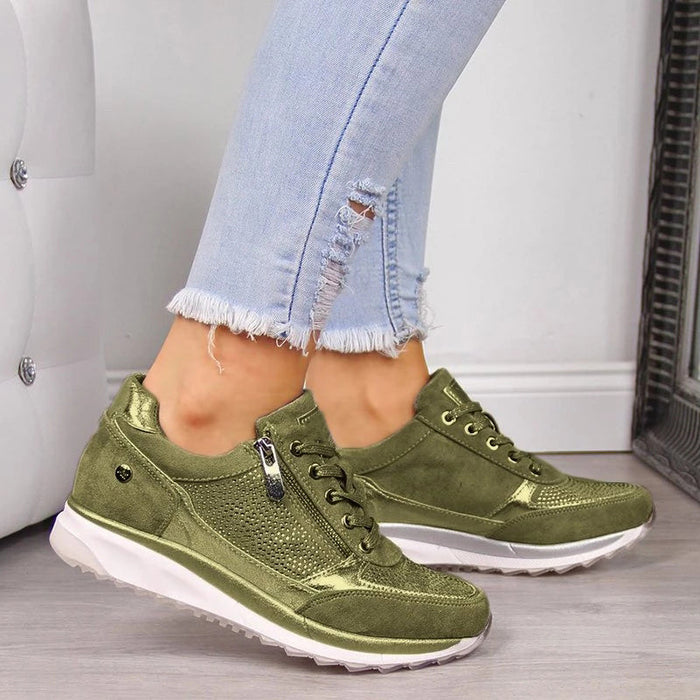 Dam Sneakers med Dragkedja och Perforerad Detalj