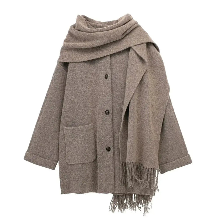 Dam Oversized Kappa med Hög Krage och Fickor