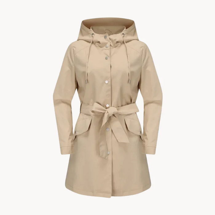 Dam Trenchcoat med Huva och Knytskärp i Midilängd