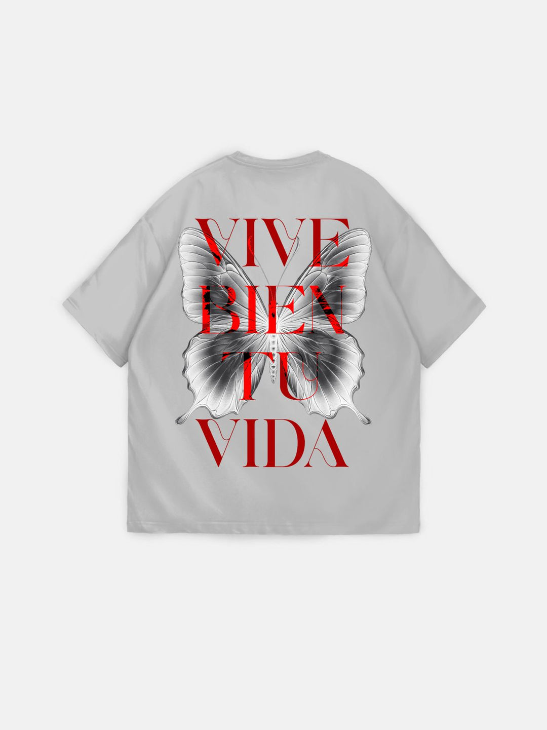 Oversize "Vive Bien Tu Vida" T-Shirt - Grå