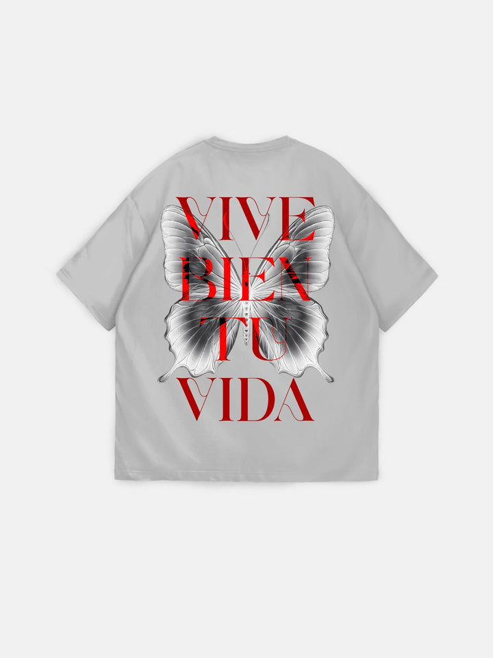Oversize "Vive Bien Tu Vida" T-Shirt - Grå