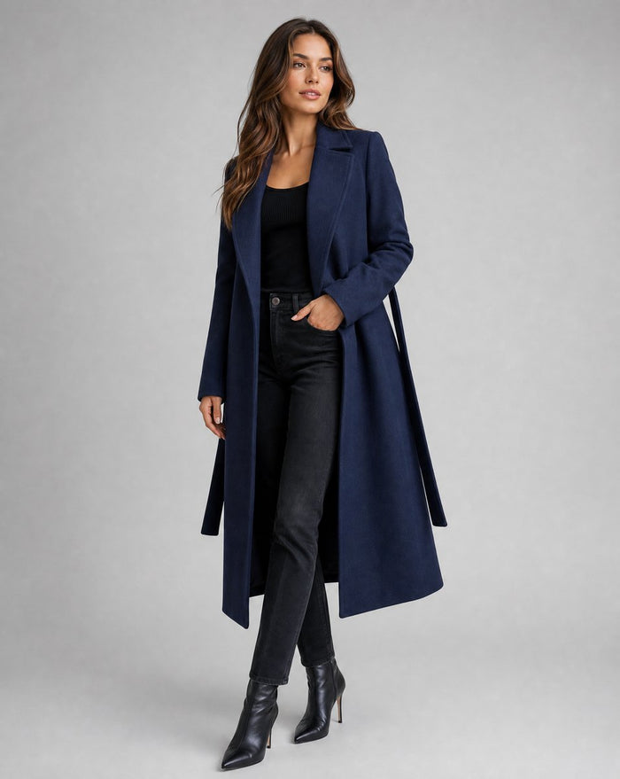 Dam Lång Trenchcoat med Reverskrage och Bältesknutning