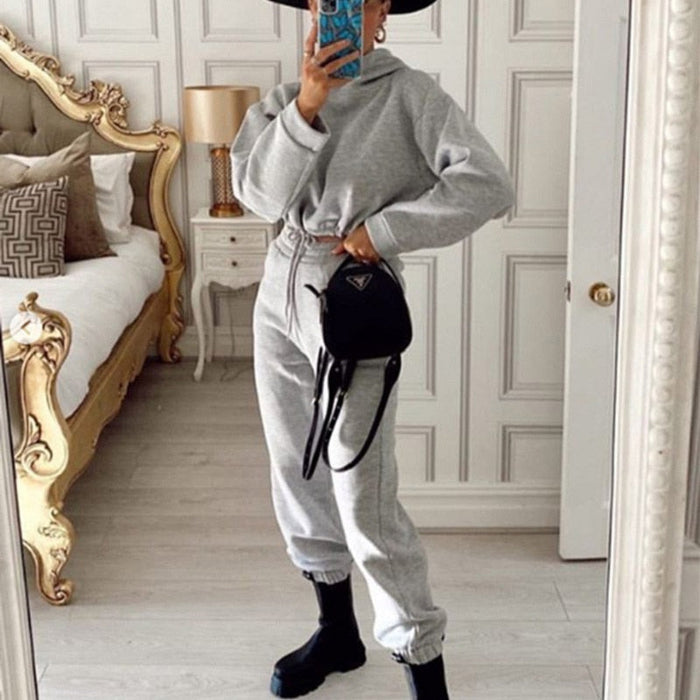 Dam Tvådelat Träningsset med Huvtröja och Sweatpants