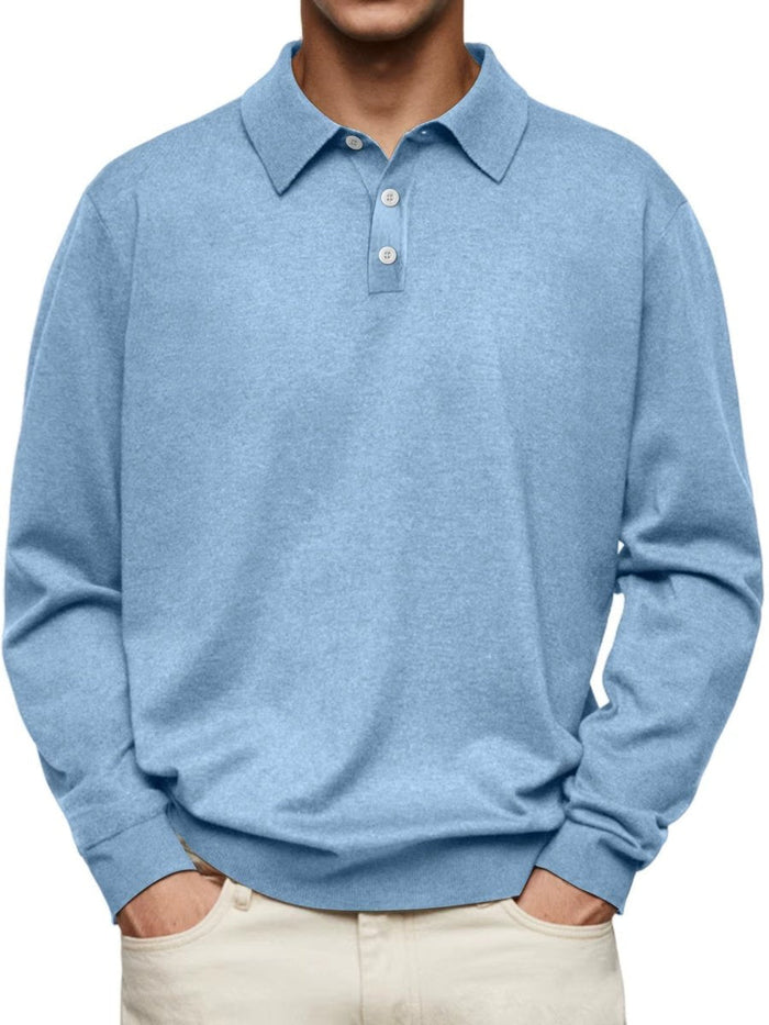 Herr Långärmad Sweatshirt med Polokrage och Knappar