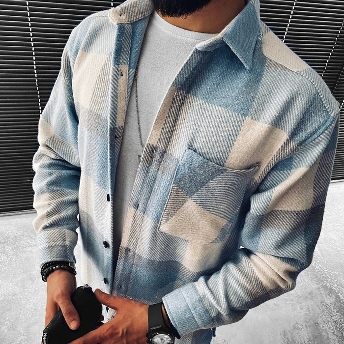Herr Rutig Overshirt med Lång Ärm och Knappar