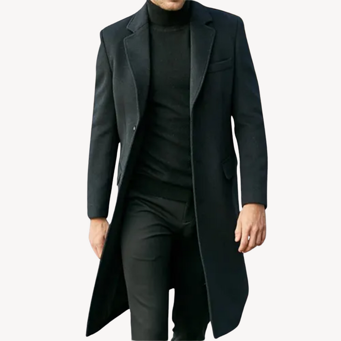 Herr Lång Kappa med Revers och Elegant Knappstängning