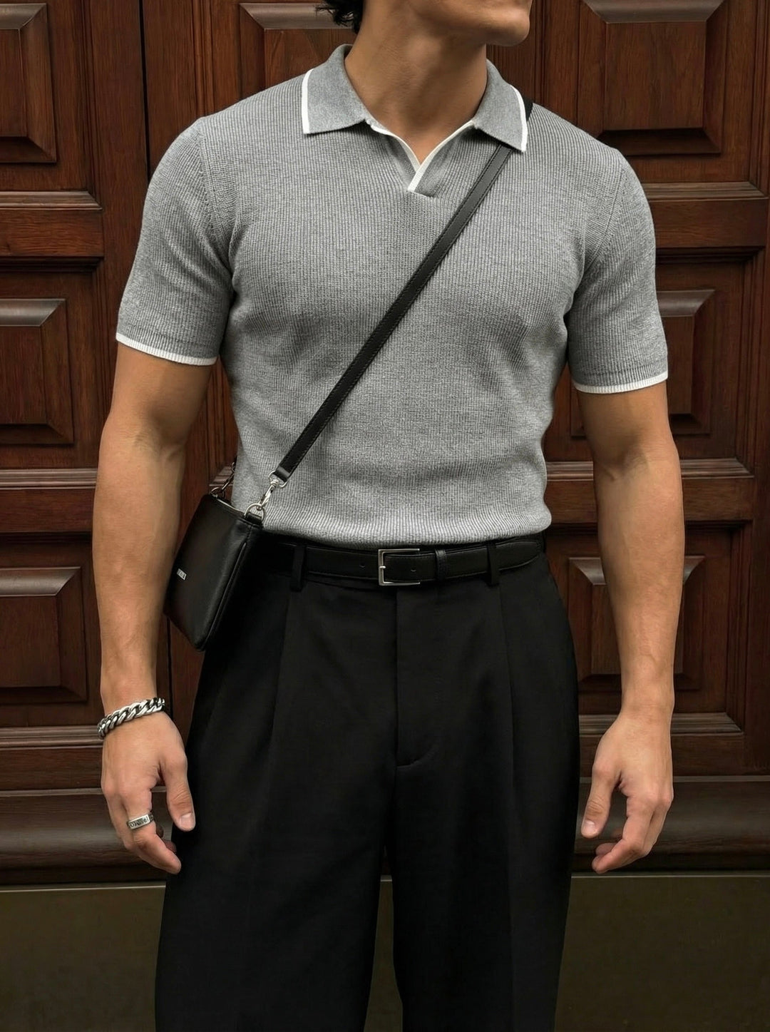 Regular Fit Knit Line Polo T-Shirt - Grå