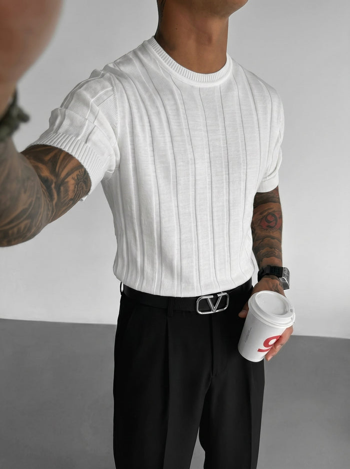 Regular Fit Knit Lines T-shirt - Vit