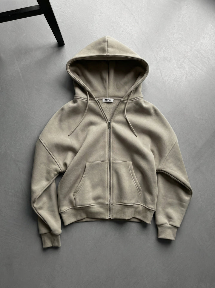 Oversize Basic Zipper Hoodie - Simply Taupe