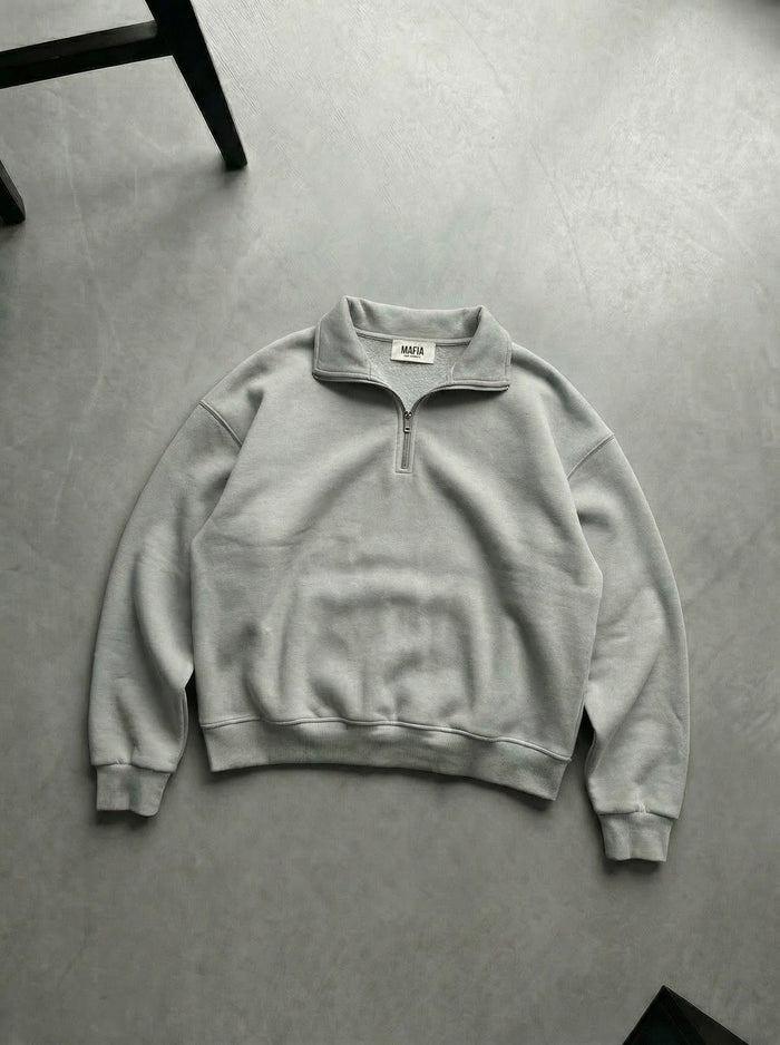 Oversize Halvdraget Polo Sweatshirt - Grå