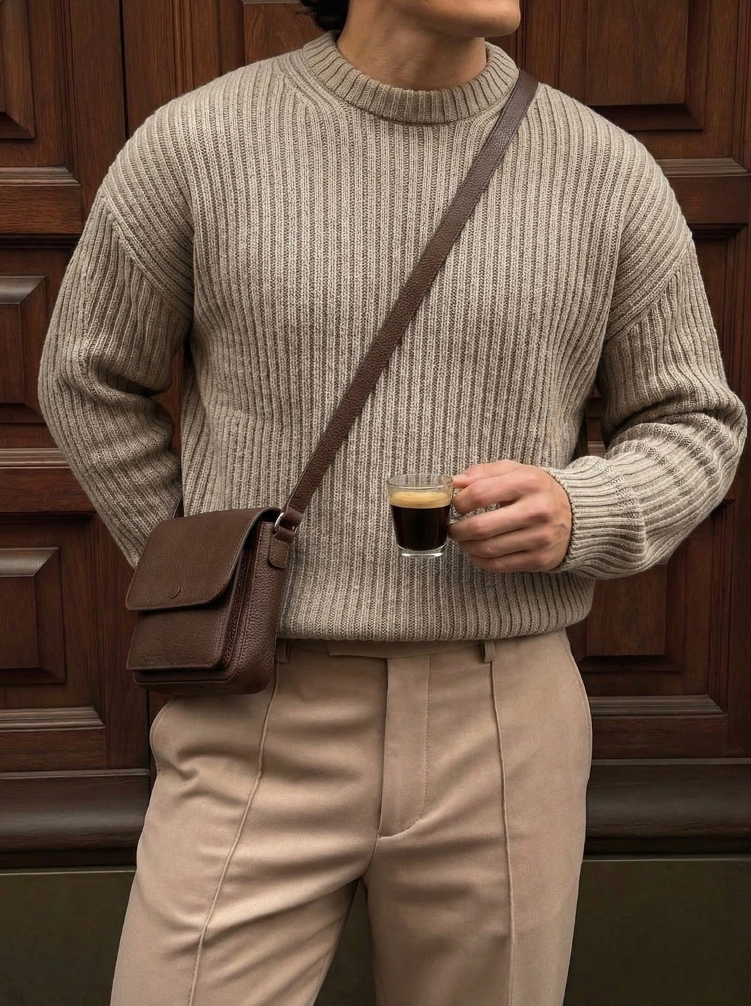 Lös Passform Randig Struktur Pullover - Simply Taupe