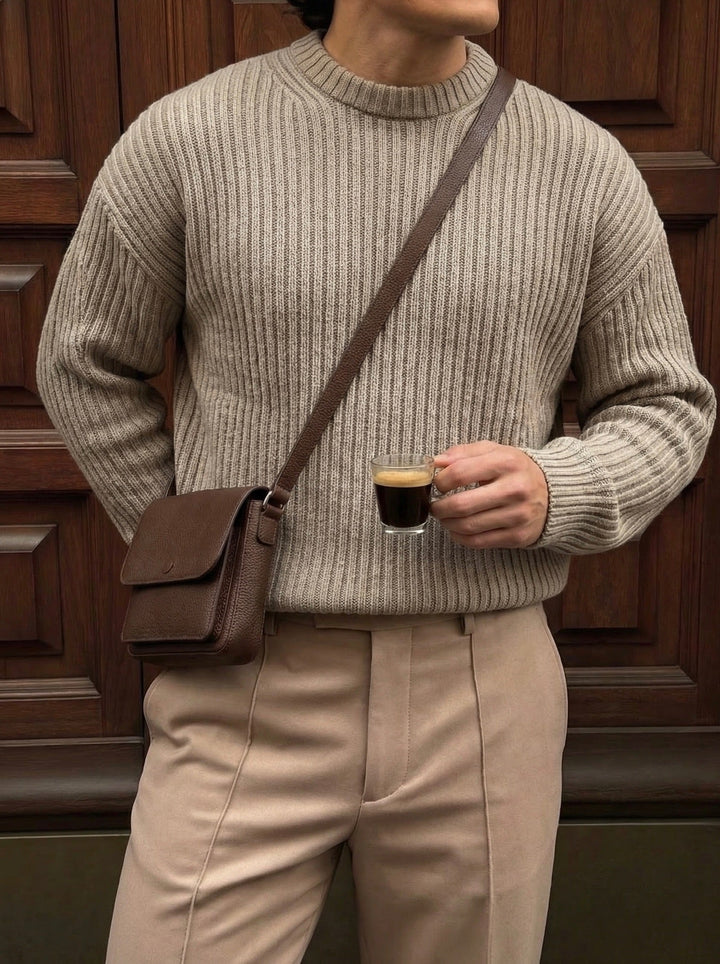 Lös Passform Randig Struktur Pullover - Simply Taupe