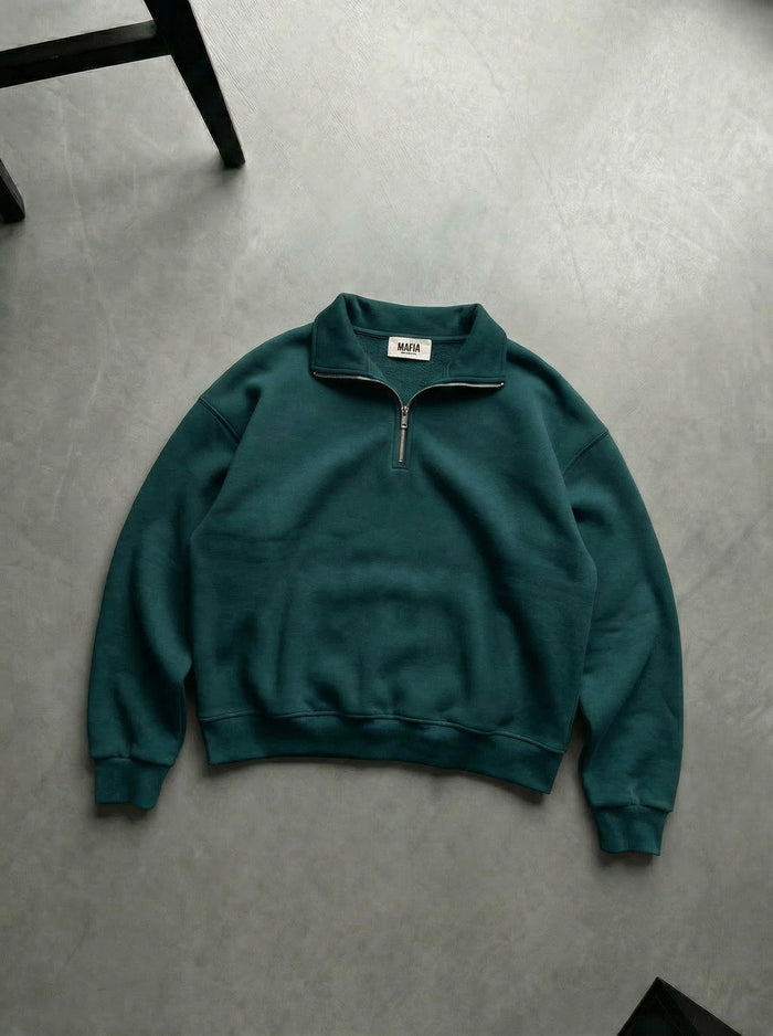 Oversize Halv-Zip Polo Sweatshirt - Havsmoss