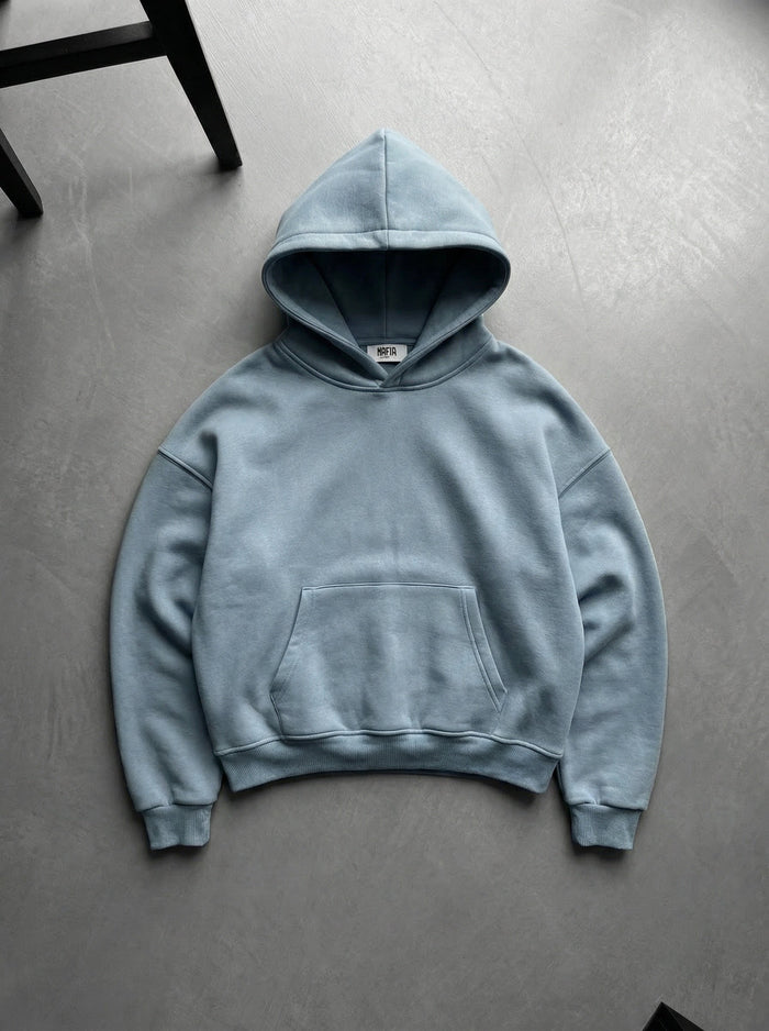 Överdimensionerad Basic Hoodie - Blekt Denim