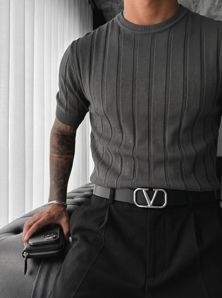 Regular Fit Knit Lines T-shirt - Antracit