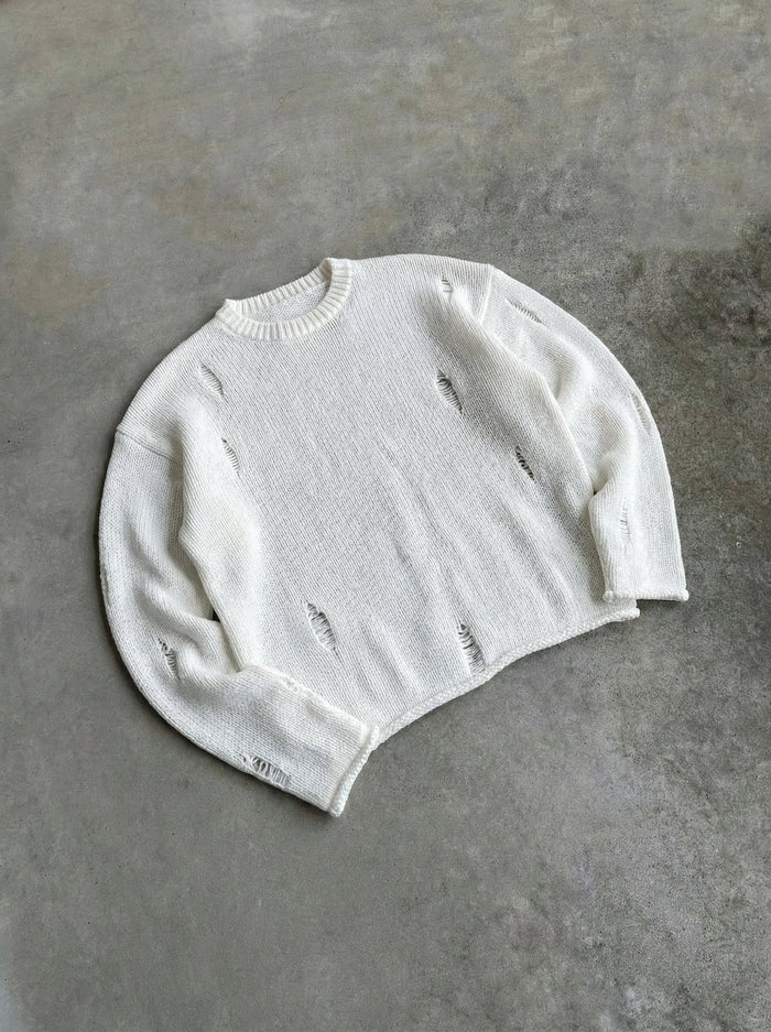 Oversize Torn Sweater - Vit