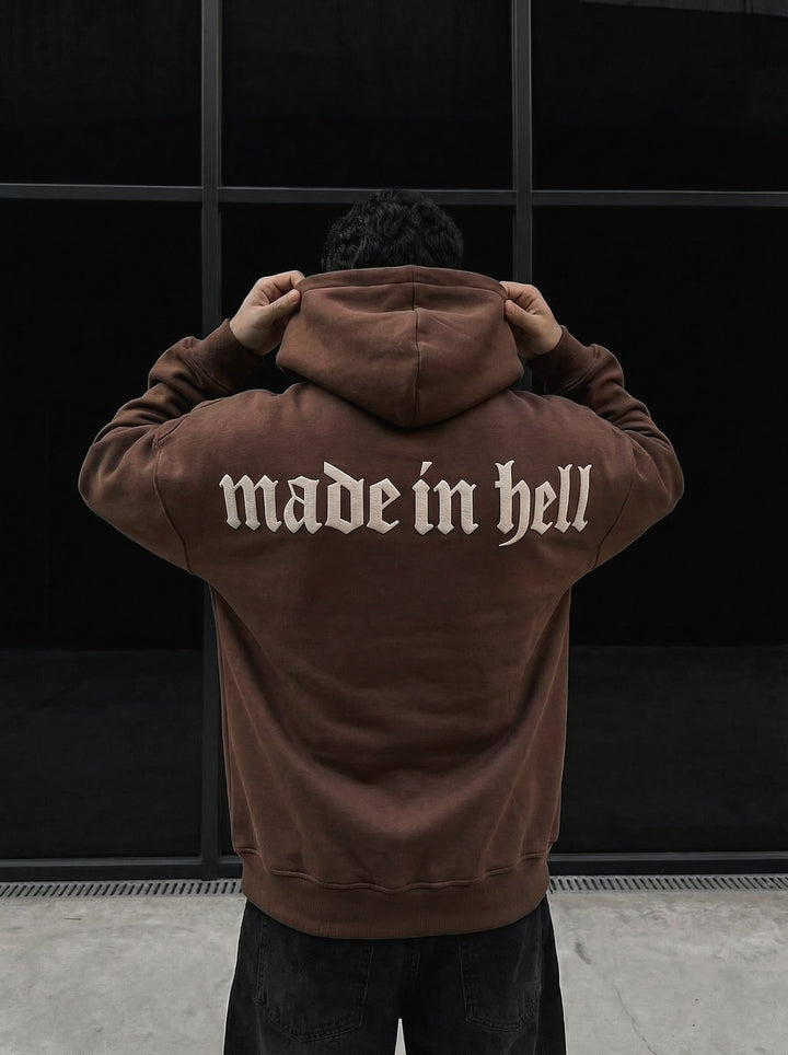 Oversize Made in Hell Hoodie - Brun