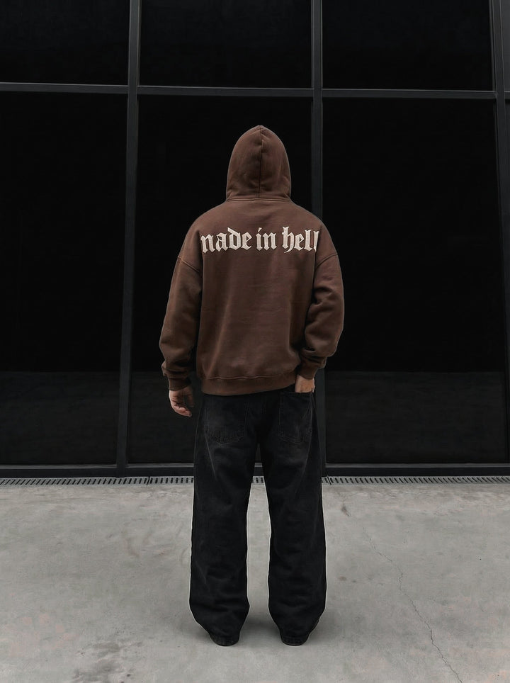 Oversize Made in Hell Hoodie - Brun