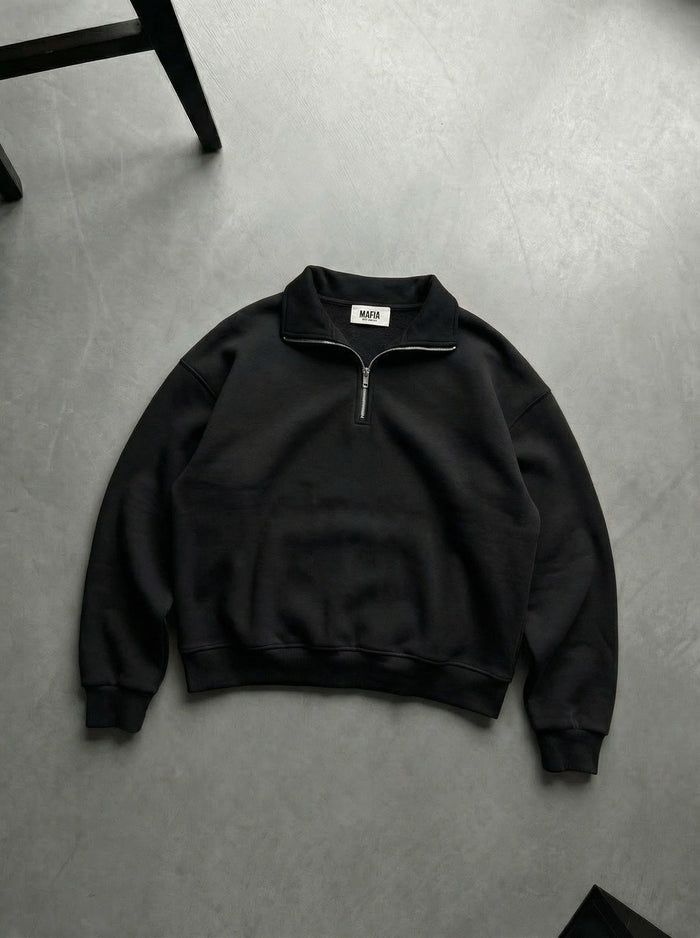 Oversize Halvdraget Polo Sweatshirt - Svart