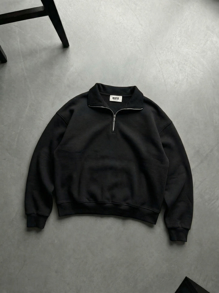 Oversize Halvdraget Polo Sweatshirt - Svart