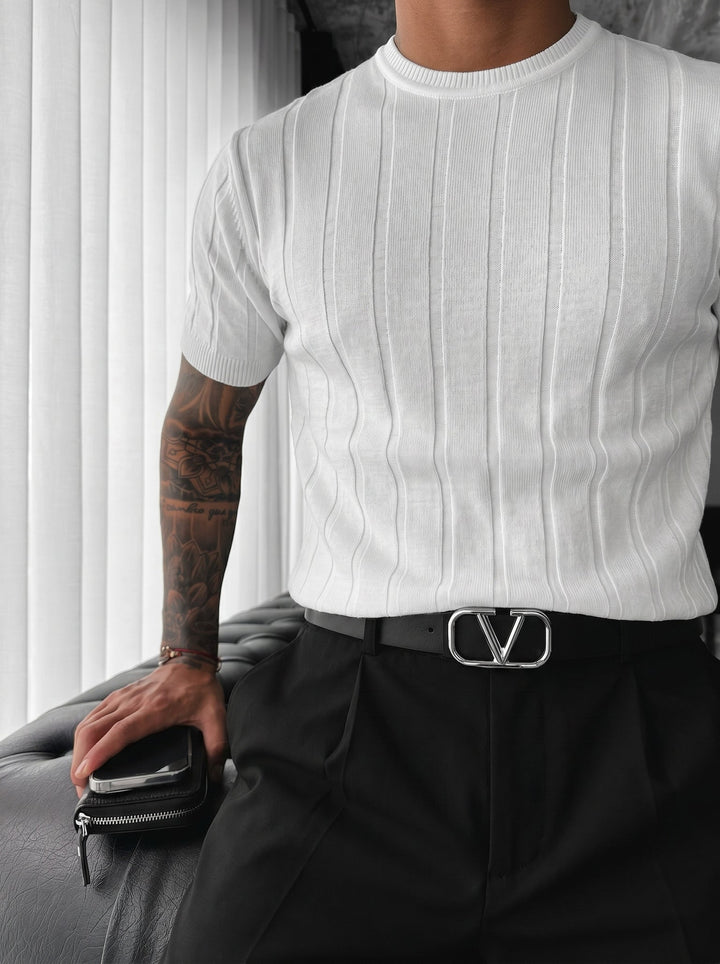 Regular Fit Knit Lines T-shirt - Vit