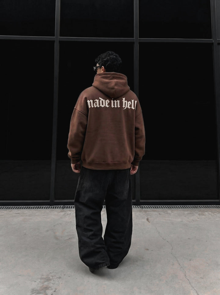 Oversize Made in Hell Hoodie - Brun