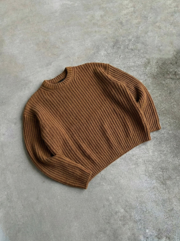 Lös Passform Randig Struktur Pullover - Cappuccino
