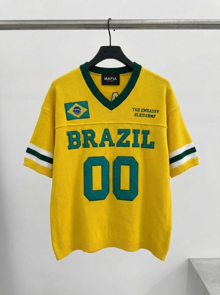 Oversize Brasilien Stickad T-shirt - Gul