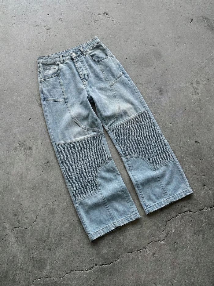 Baggy sömdetalj jeans - Blå