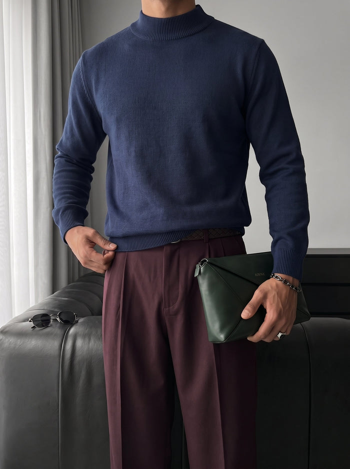 Loose Fit Halvhals Pullover - Marinblå