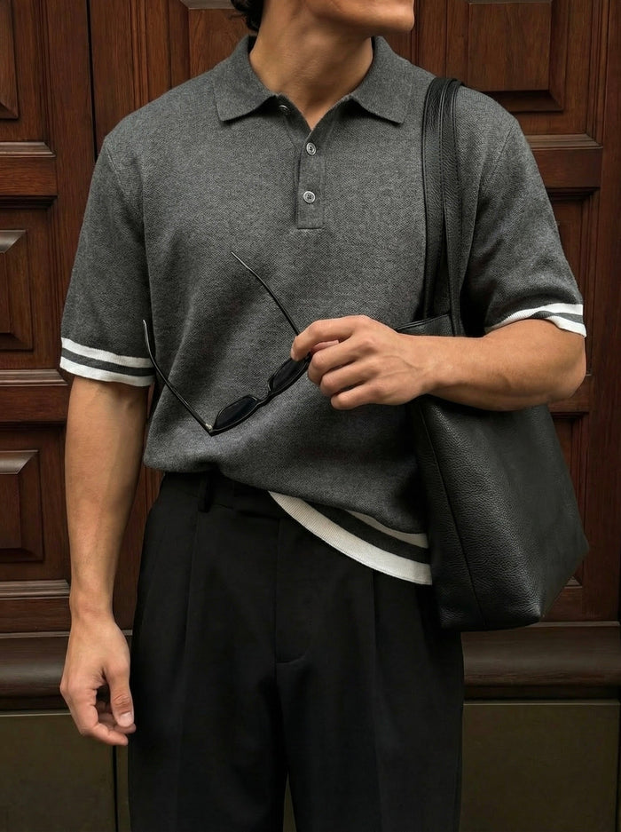 Regular Fit Stickad T-shirt - Stormigt Väder