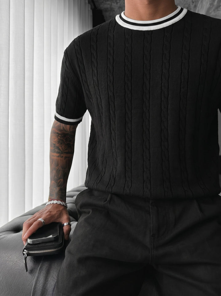Regular Fit Braid Knit T-shirt - Svart