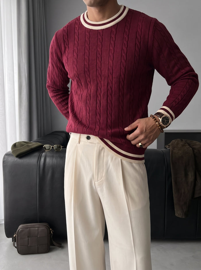 Regular Fit Braid Knit Sweater - Port Royale
