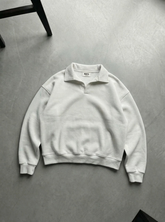 Oversize Basic Polo Sweatshirt - Vit